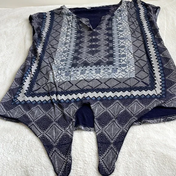 Lucky Brand tie waist sleeveless top blue / grey print sz large - Picture 7 of 12